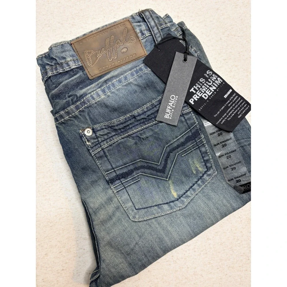 Buffalo David Bitton Driven Slim Straight Jeans Mens 20 Medium Wash Denim NWT